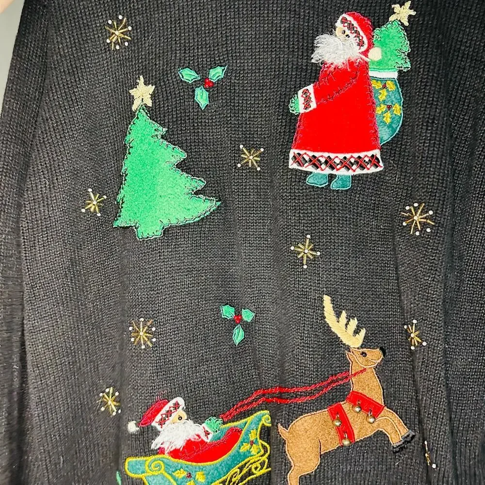 Vintage Lemon Grass Crew Neck Beaded Christmas Santa Tree Ugly Sweater size M - Picture 7 of 7